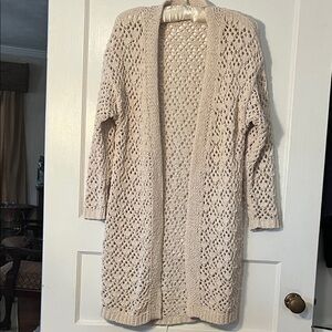 moon & madison Cream Duster length Open-Knit Cardigan